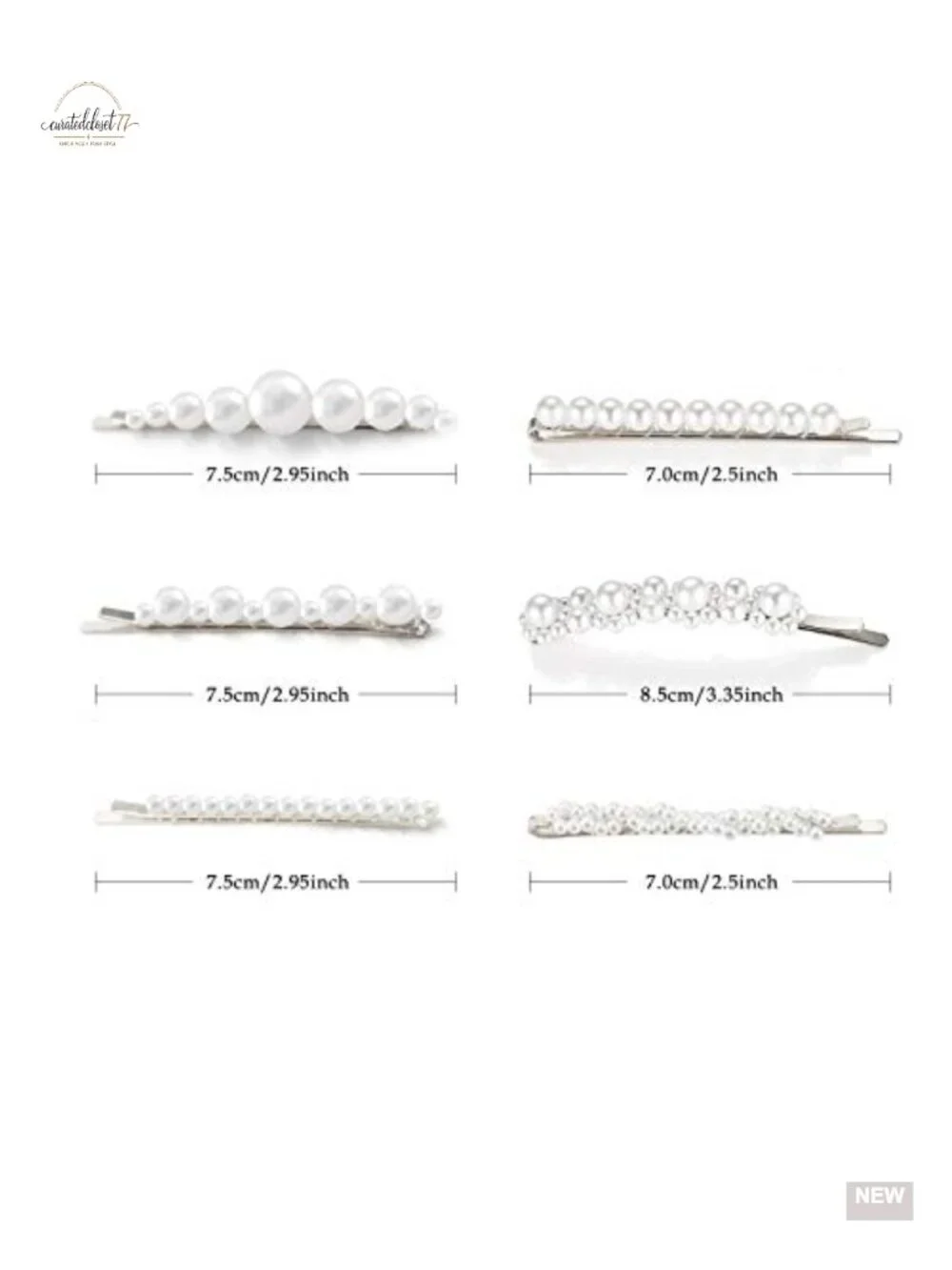 6 Pearl Hair Clips Barrettes Bobby Pins Wedding Bridal Silver Decorative Hair